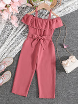 Girls Ruffle Cami Romper Belt Off Shoulder Elegant Summer Spring Autumn Kids Clothes