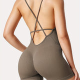 [Sexy Backless Romper Shorts] Sexy Backless Jeni Scrunch Butt Romper Shorts - Form Fitting Bodysuits For Women Body Shaper Workout Jumpsuits