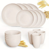 16pcs Unbreakable Wheat Straw Dinnerware Sets, Lightweight Plates Cups And Bowls Sets, Dishwasher Microwave Safe, For RV Outdoor Camping