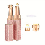 1pc FAMORIAL Women's 2-in-1 Rechargeable Eyebrow Trimmer & Facial Hair Remover with Built-in LED Light, Painless Hair Shaver with Golden-Tipped Head & Handle, Multi-Purpose for Face, Body, Eyebrows, Lips, Chin, Arms, Legs - W