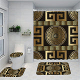 1/4pcs Black Golden Geo Printed Shower Curtain Set - Waterproof, Anti-Slip, and Decorative Bathroom Essentials with 12 Plastic Hooks, Bathtub Partition, and 4-Piece Mat Set - Complete Bathroom Decor Solution