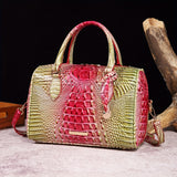 Luxury Crocodile Pattern Handbag, Retro Genuine Purse, Women's Classic Boston Bag & Shoulder Bag