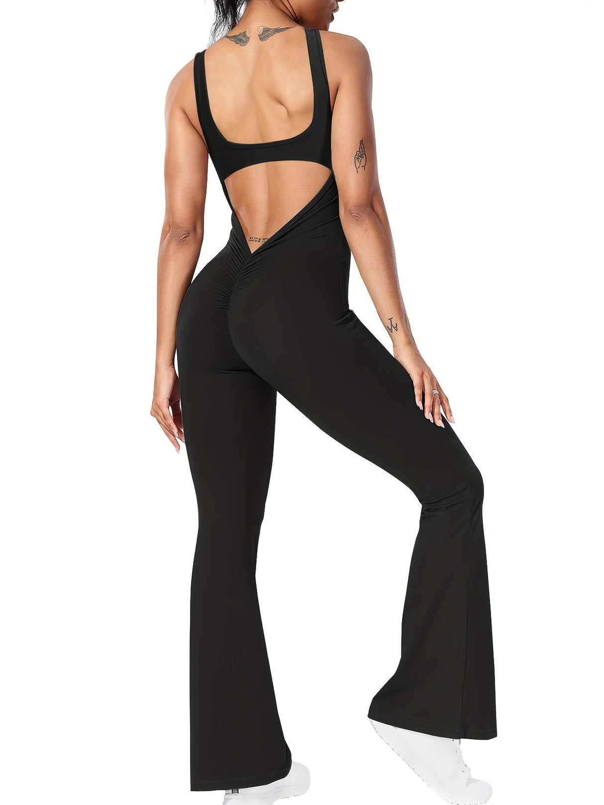 Women Sleeveless Flare Jumpsuits Sexy Backless Tank Tops Bodycon Scrunch Butt Yoga Rompers Seamless Playsuit