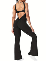 Women Sleeveless Flare Jumpsuits Sexy Backless Tank Tops Bodycon Scrunch Butt Yoga Rompers Seamless Playsuit