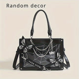 Vibrant Punk Style Spider Web Tote Bag - Trendy Goth Handbag for Women - Crossbody Bag with Y2K Butterfly Chain and Adjustable Strap