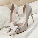 [High Heels for Wedding Party Women] Women's Elegant Bowknot Decor Stiletto Heels, FashionPointed-Toe Pumps, Cut-Out Side Design Heels, Wedding Party Prom High Heels For Women