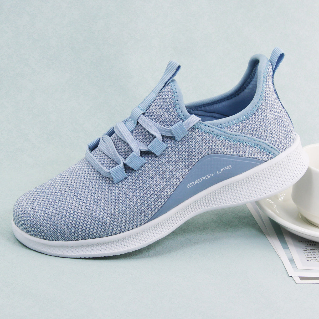 Women's Casual Slip-on Sneakers, Lightweight Lace Up Running Shoes, Knitted Low Top Sneakers
