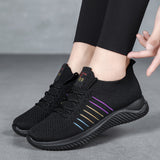 Womens Lightweight Lace Up Running Shoes - Fashionable Ventilated Striped Design - Durable Outdoor Walking Sneakers for Casual Daily Wear