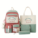New casual backpack women's four-piece backpack backpack Korean version contrasting simple and versatile canvas school bag