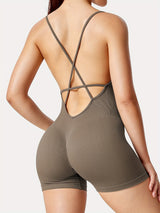 [Sexy Backless Romper Shorts] Sexy Backless Jeni Scrunch Butt Romper Shorts - Form Fitting Bodysuits For Women Body Shaper Workout Jumpsuits