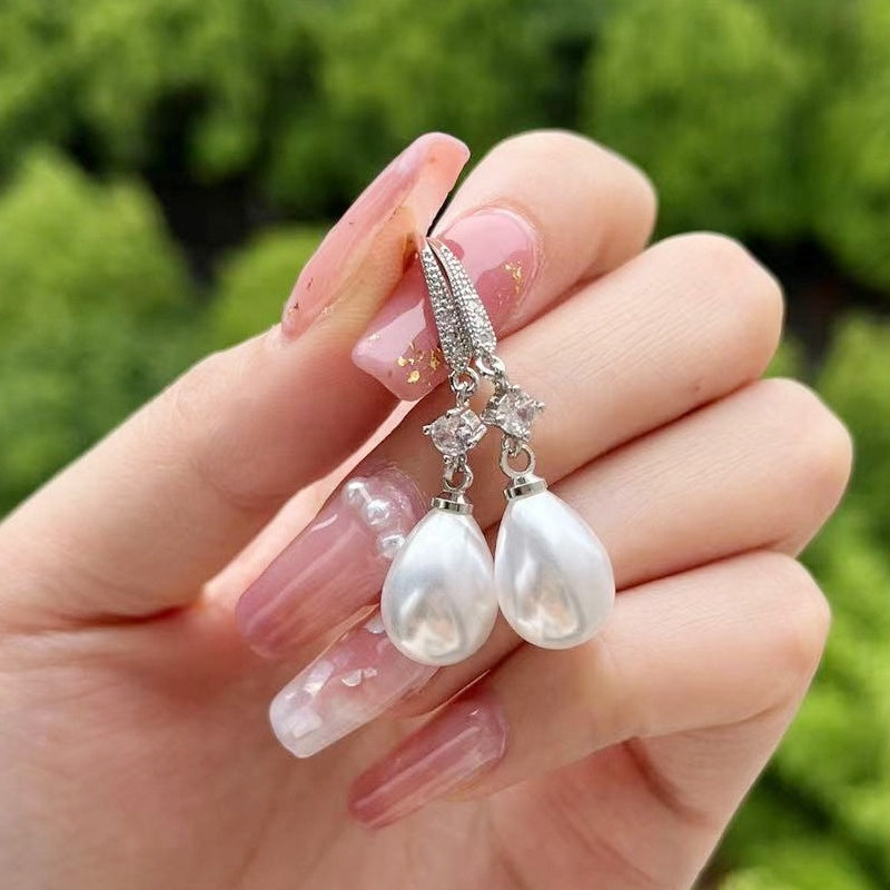 Elegant Ladies Imitation Pearl Pendant Dangle Earrings Bridal Romantic EngaSynthetic Gemstoneent Jewelry Anniversary Gift Jewelry