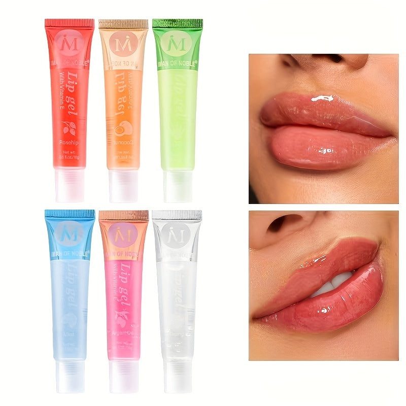 1/2/6pcs Ultra-Hydrating Lip Gel Collection - Nourishing Vitamin E, Rosehip, Argan Oil, Mint, Aloe, Coconut Moisturizing Transparent Lip Gloss with Plant Squalane - Random Color, Long-Lasting, Non-Sticky, Clear Lip Oil for So