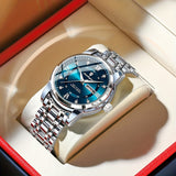 Elegant Date Week Waterproof Luminous Quartz Watch, Stainless Steel Sports Men's Watches