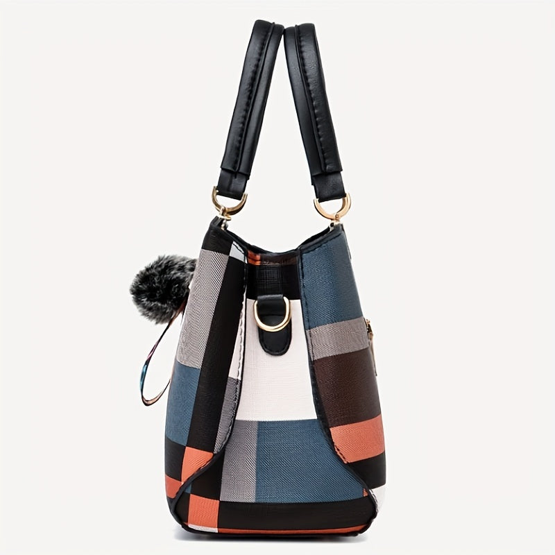 Stylish Color Block Women's Tote Bag with Pendant
