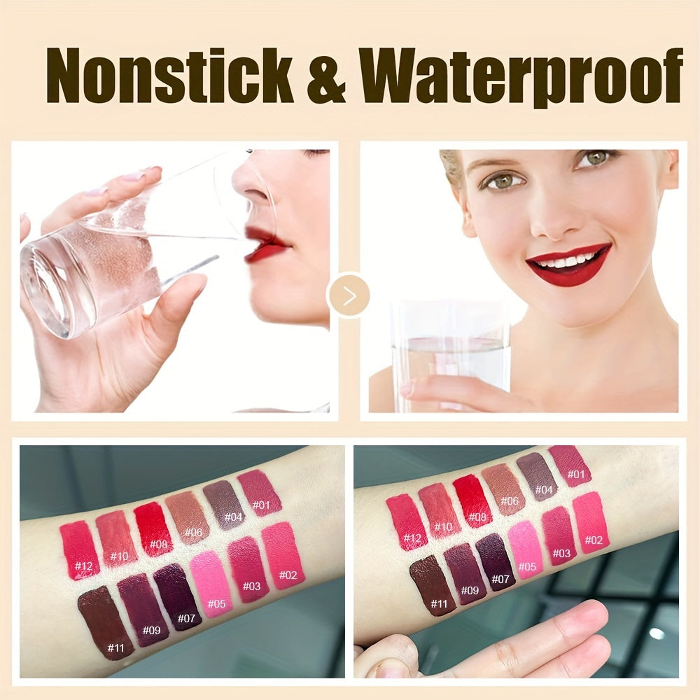 VERONNI 12pc Lip Glaze Collection - Smudge-proof Matte Lipstick Set with Non-transfer Formula - Diverse Multicolor Glosses for All-day Wear - Ultimate Makeup Kit & Festive Gift for Her