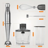 KOIOS Immersion Hand Blender, Stainless Steel Stick Blender with 12-Speed & Turbo Mode 1100W Motor, 5-in-1 Handheld Blender with 600ml Mixing Beaker with Lid, 500ml Chopper, Whisk, Milk Frother