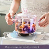 Love Heart Pink Borosilicate Glass Stockpot with Ergonomic Dual Handles, Transparent Multi-use Stew Pot with Safety Lid - Nutrient-Retaining Cooking Pot, 50.72oz - Trendy Kitchenware