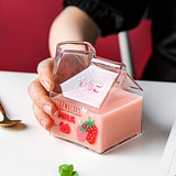 1pc Adorable Kawaii Glass Milk Carton Mug - 12 Oz Microwave Safe, Reusable, BPA-Free, Square-Shaped, Recyclable, Multipurpose Cup with Strawberry, Peach, Avocado, and Banana Print for Breakfast and Coffee