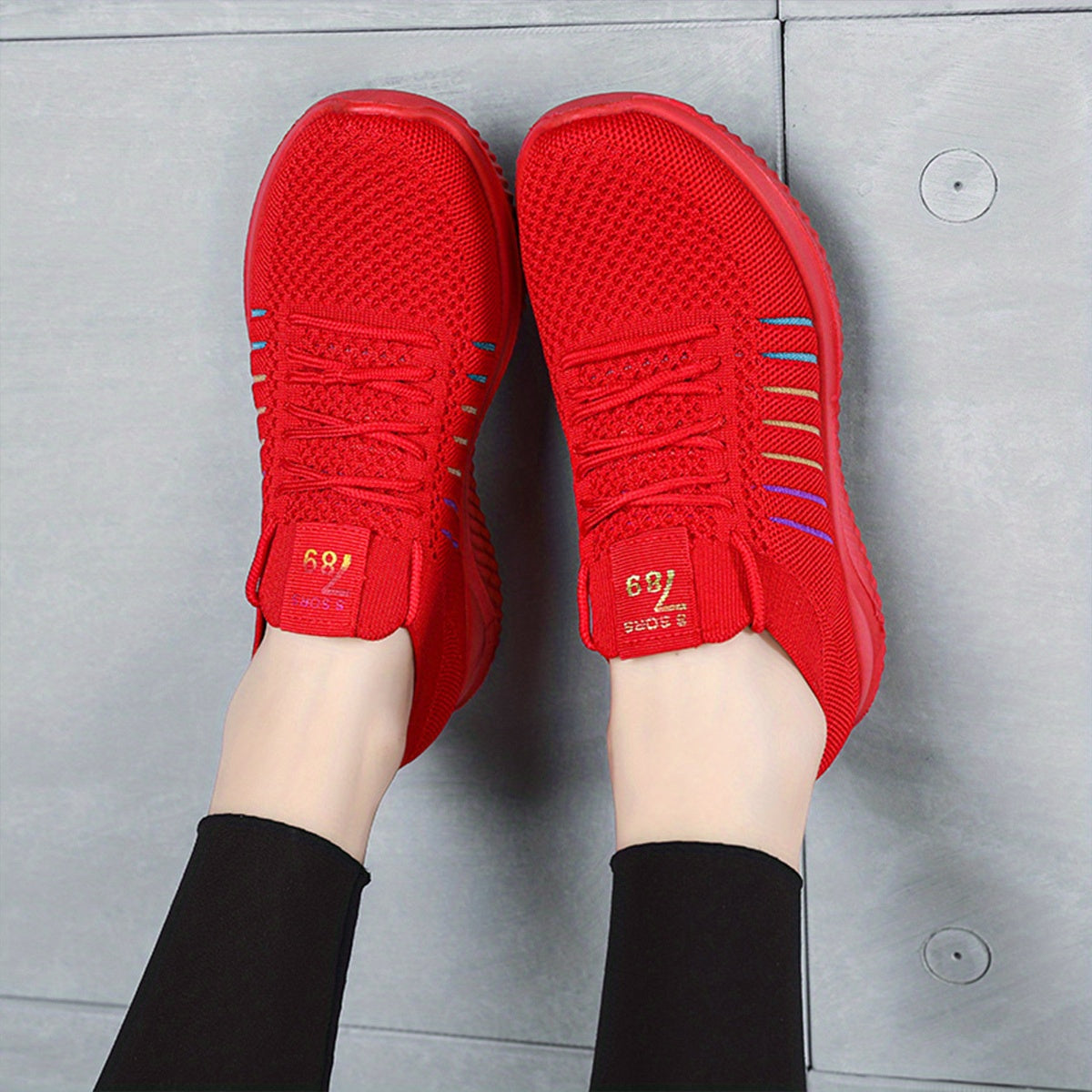 Womens Lightweight Lace Up Running Shoes - Fashionable Ventilated Striped Design - Durable Outdoor Walking Sneakers for Casual Daily Wear
