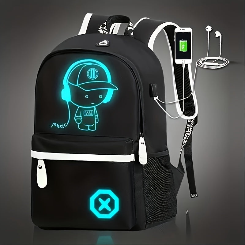 2pcs/ Set, Simple And Large Capacity Casual Travel Backpack School Bag Set, Cartoon Print Crossbody Bag Chest Bag