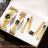 Elegant 5pcs Women's Fashion Watch & Jewelry Set - Vintage Faux Leather Band Quartz Watches with Crystal Accents, Zinc Alloy Case