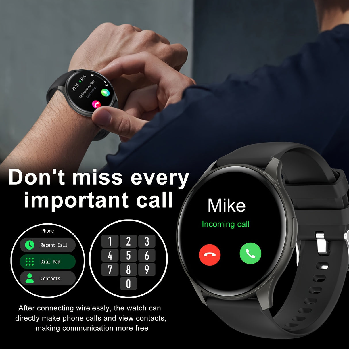 Smart Watch, Wireless Calling Dial, Multi-Sport Mode, Calling Reminder And Rejection, SMS Reminder, Suitable For Men And Women, Sports Watches, Custom Wallpaper, Activity Monitoring, For IOS/Andriod