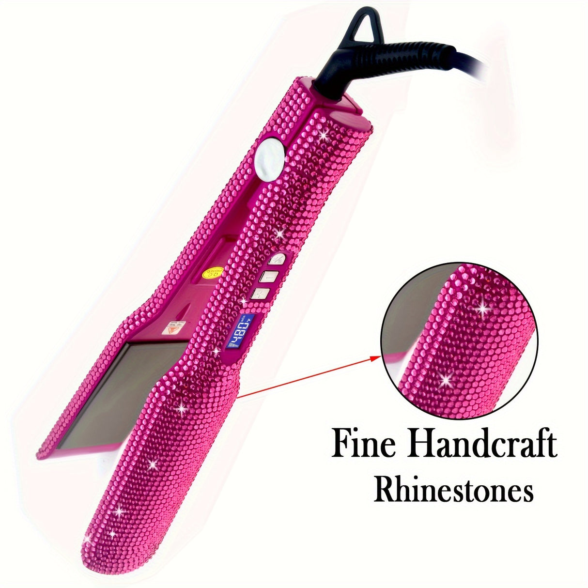 Hair Straightener, Crystal Rhinestone Decor Professional Hair Straightener Flat Iron, 1.7 Inch Titanium Flat Iron Straightening Iron, High Heat 480 °F, Bling Titanium Hair Flat Iron