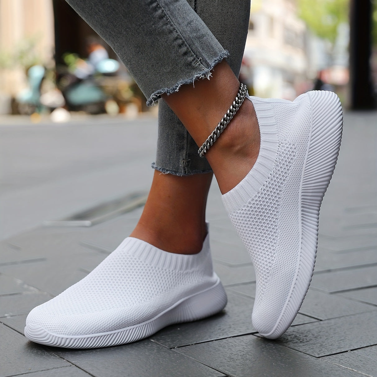Women's Solid Color Flying Woven Sneakers, Casual & Breathable Slip On Outdoor Shoes, Lightweight Low Top Running Shoes plus size