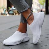 Women's Solid Color Flying Woven Sneakers, Casual & Breathable Slip On Outdoor Shoes, Lightweight Low Top Running Shoes plus size
