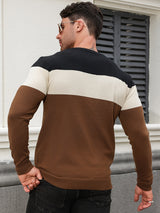 All Match Knitted Color Block Sweater, Men's Casual Warm High Stretch Crew Neck Pullover Sweater For Men Fall Winter