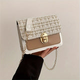 Fashion Tweed Chain Crossbody Bag, Mini Chain Square Purse, Trendy Turn Lock Shoulder Bag For Women