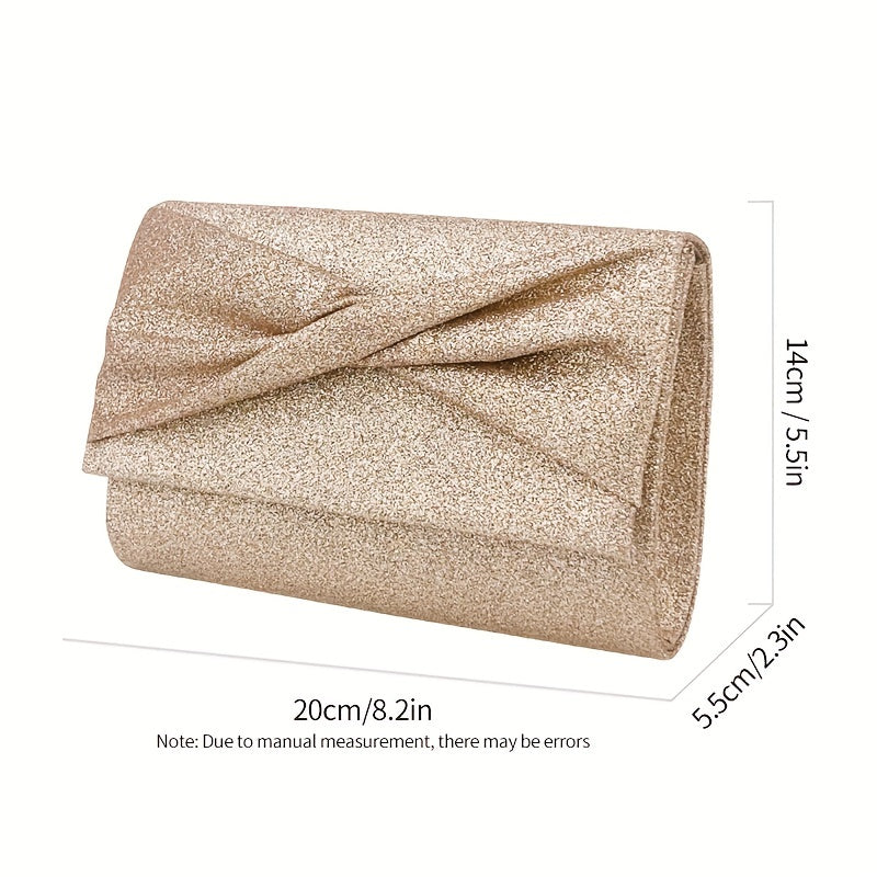 Sparkling Ruched Evening Clutch Bag - Glitter Envelope Purse for Women, Perfect for Cocktail Party, Carnaval, Wedding, Music Festival, and Formal Occasions