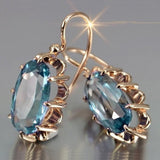 [Bridal Earrings] Oval Blue Bridal Wedding Earrings | Fashion Hanging Claw Setting Women's Jewelry Gifts