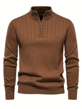 Men's Casual Cotton Warm Slightly Stretch Half Zipper Stand Collar Pullover Sweater For Men Fall Winter