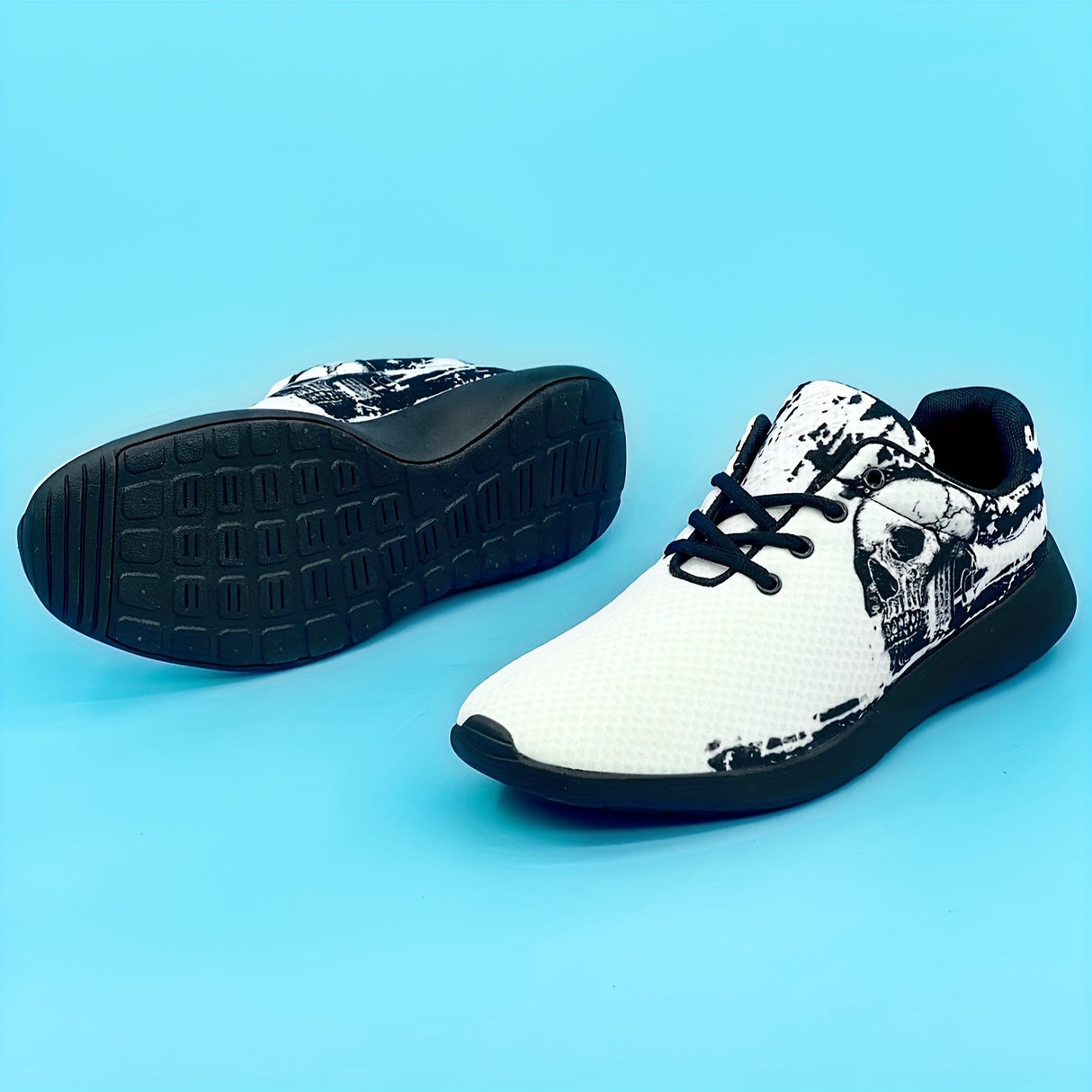 Mens Punk Skull Trendy Running Shoes - Lightweight, Breathable, Comfy, and Stylish for Spring and Summer, Perfect for Halloween and Casual Outdoor Activities
