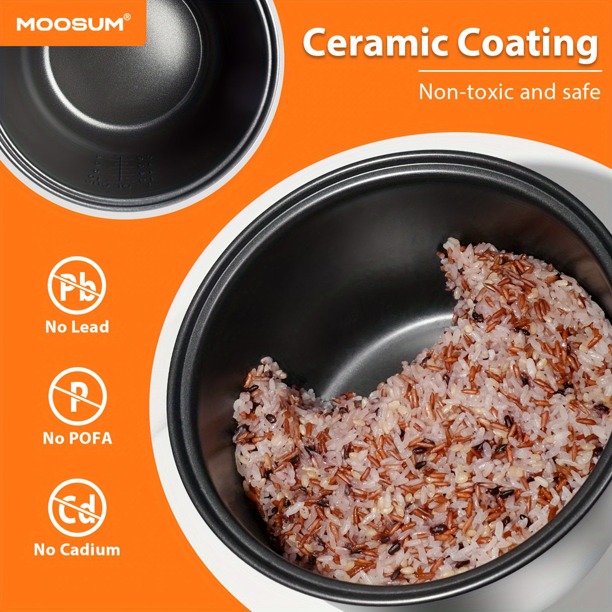MOOSUM Electric Rice Cooker with One Touch for Asian Japanese Sushi Rice, 10-cup Uncooked/20-cup Cooked, Fast&Convenient Cooker with Steamer, Stainless Steel Housing and Auto Warmer