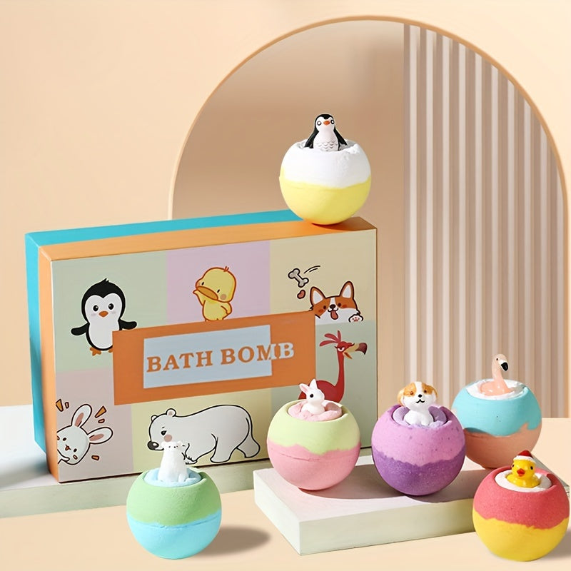 Animal-Themed Bath Bombs Set With Miniature Figures, Soothing Aromatherapy Fizzies For Relaxing Bubble Baths, Birthday Gift, Home Spa Bathroom Essentials