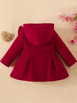 Baby Girl Ruffled Long Sleeve Fleece Hooded Single Breasted Coat, Kids Clothes Autumn And Winter (Recommended To Buy One Size Larger)