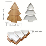 1set, Ceramic Breakfast Tray, Christmas Tree Shaped Plates Chip & Dip Set, Christmas Ceramic Snack Plate With Bamboo Tray, Removable Porcelain Tree Appetizer Dessert Fruit Salad Saucers Bowl, Cutlery Platter Serving Dish