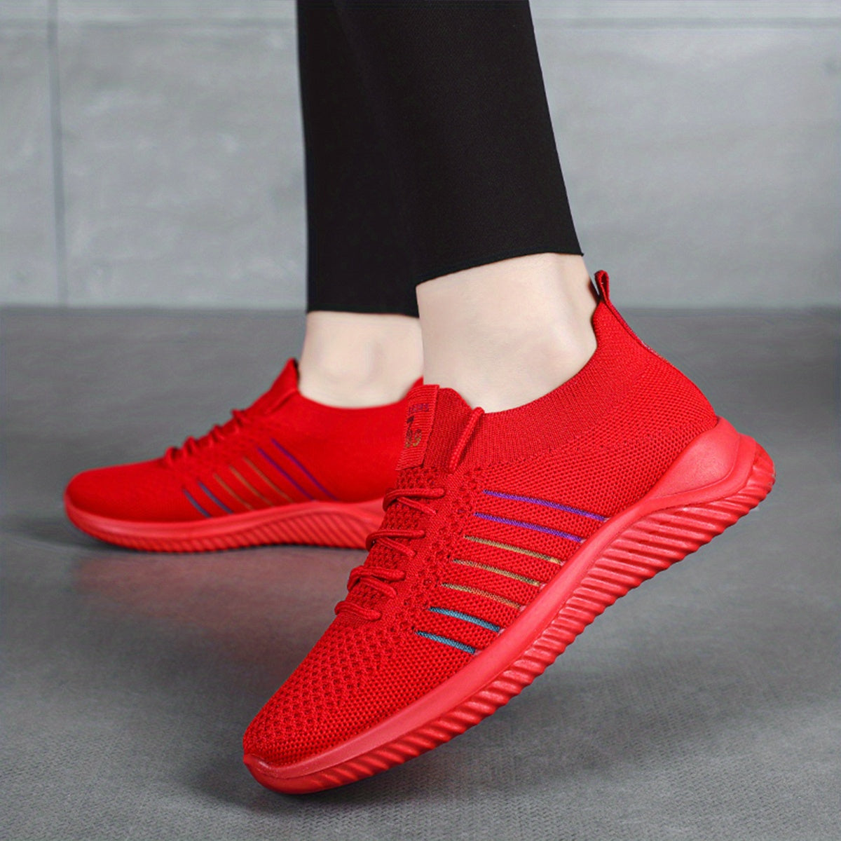 Womens Lightweight Lace Up Running Shoes - Fashionable Ventilated Striped Design - Durable Outdoor Walking Sneakers for Casual Daily Wear