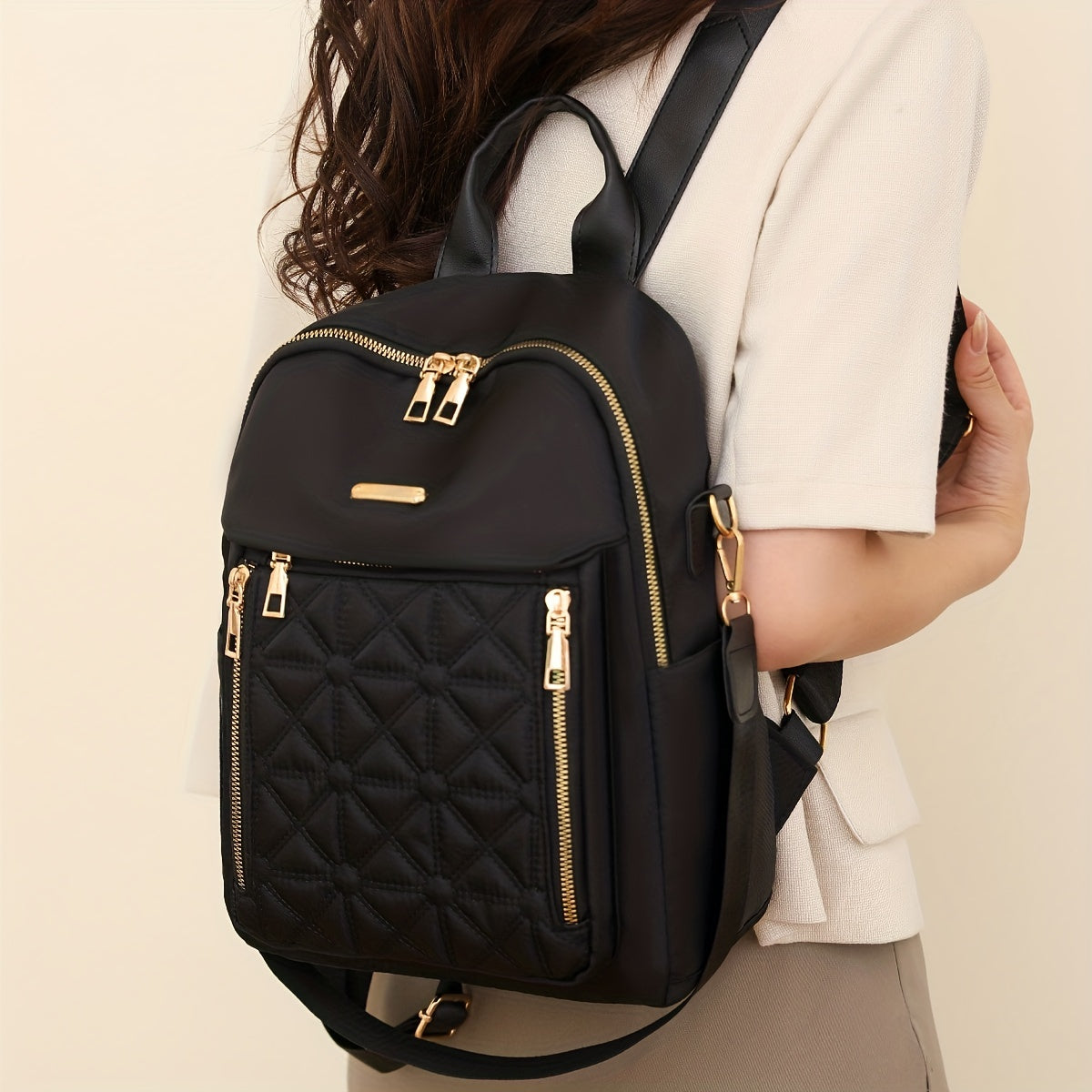 Quilted Convertible Backpack Purse, Anti-Theft Two-Way Daypack, Women's Travel & School Bag