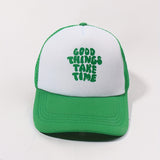 Printed Mesh Trucker Hat Good Things Take Time Color Block Baseball Cap Unisex Simple Breathable Dad Hats For Women Men
