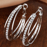 1 Pair Luxury Delicate Multilayer Zirconia Hoop Earrings - Silver Plated, Dainty, Party, Holiday Decor - Perfect Gift for Women and Girls