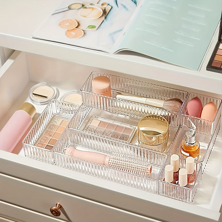 9pcs Clear Drawer Organizer Set for Makeup & Accessories - Versatile Storage Solutions for Cosmetics, Brushes, and Bathroom Essentials