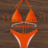 Stretchy Nylon/Elastane Blend, Halter Neck, High-Waisted Two-Piece Swimsuit for Women, High-Waisted Bikini Set