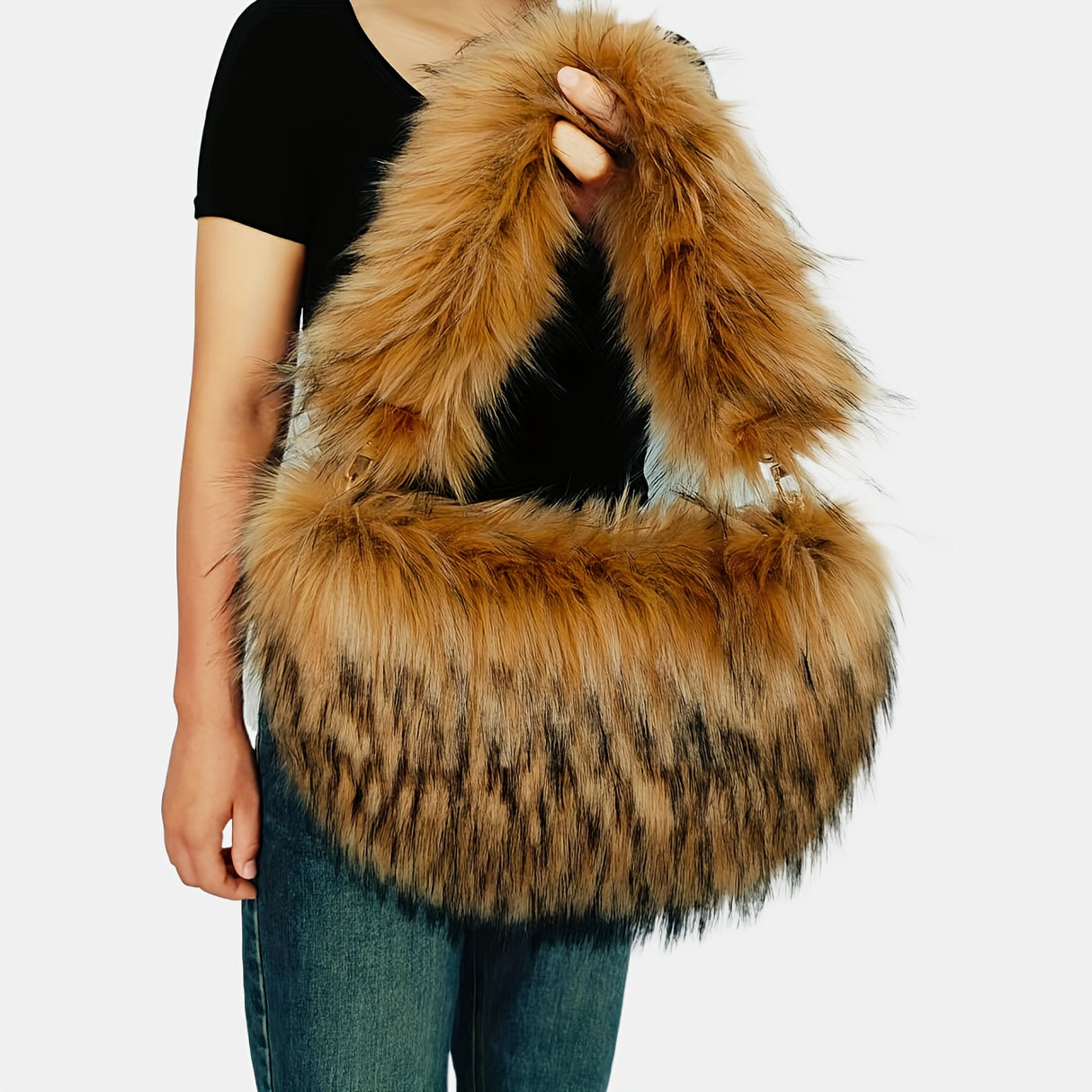[Heart Shaped Plush Shoulder Bag] Plush Love Heart Shaped Shoulder Bag, Y2K Fluffy Tote Bag, Faux Fur Underarm Bag Purse For Women