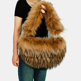 [Heart Shaped Plush Shoulder Bag] Plush Love Heart Shaped Shoulder Bag, Y2K Fluffy Tote Bag, Faux Fur Underarm Bag Purse For Women
