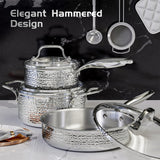 Wodillo 6pcs Hammered Cookware Set, Stainless Steel Pots And Pans Set With Tempered Glass Lids, Kitchen Induction Cooking Pot And Pan Set Compatible With All Cooktops, Oven & Dishwasher Safe