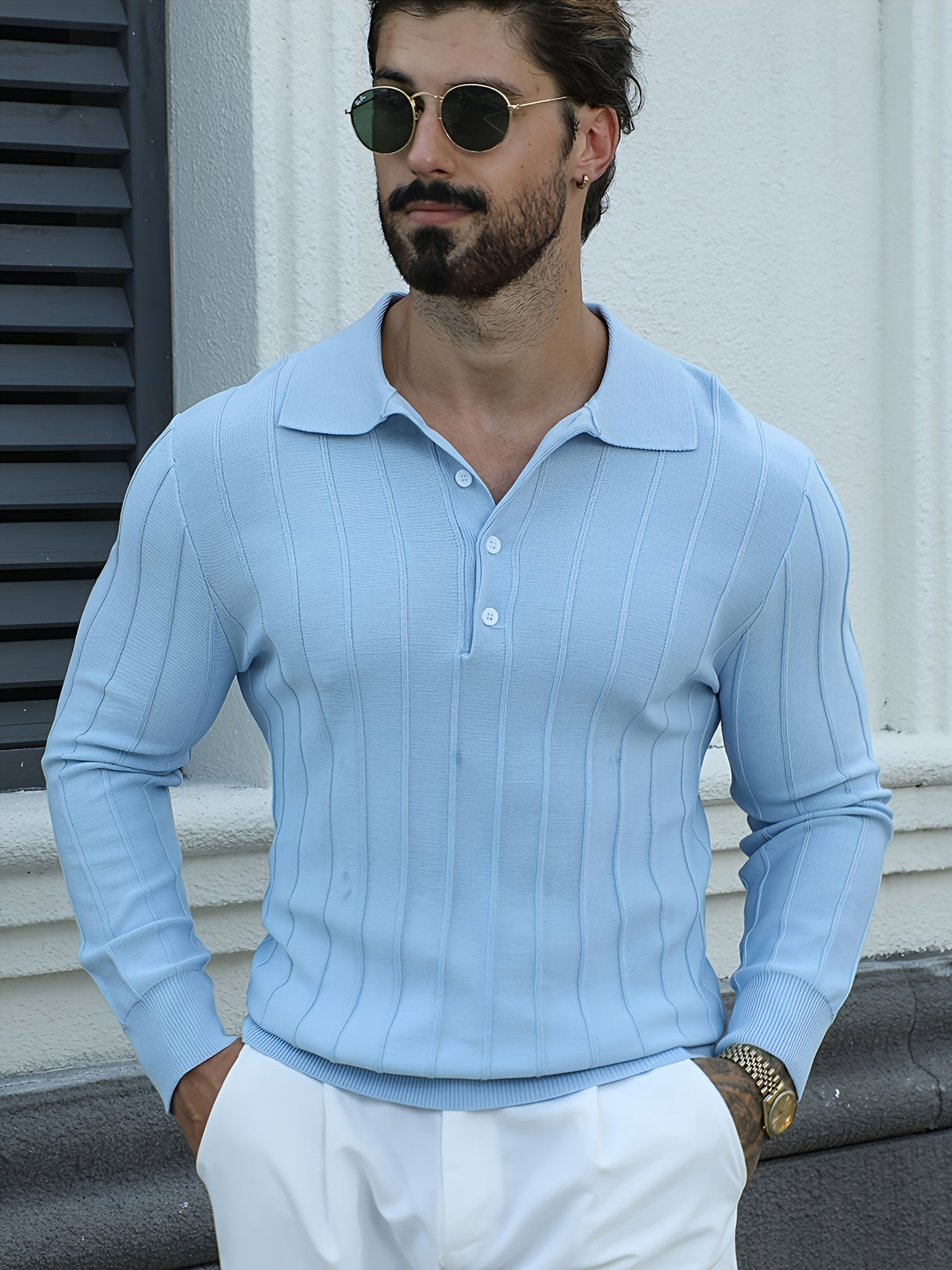 Elegant Lapel Collar Knit Sweater for Men - Viscose 100%, Long Sleeve Solid Color Jumper with Slight Stretch, Fall/Winter Fashion Knitted Pullover, Regular Fit