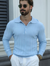 Elegant Lapel Collar Knit Sweater for Men - Viscose 100%, Long Sleeve Solid Color Jumper with Slight Stretch, Fall/Winter Fashion Knitted Pullover, Regular Fit